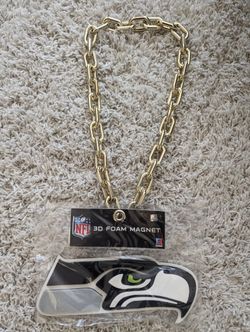 NFL Seattle Seahawks Superfan Gold Color Chain Necklace 3D Foam Magnet