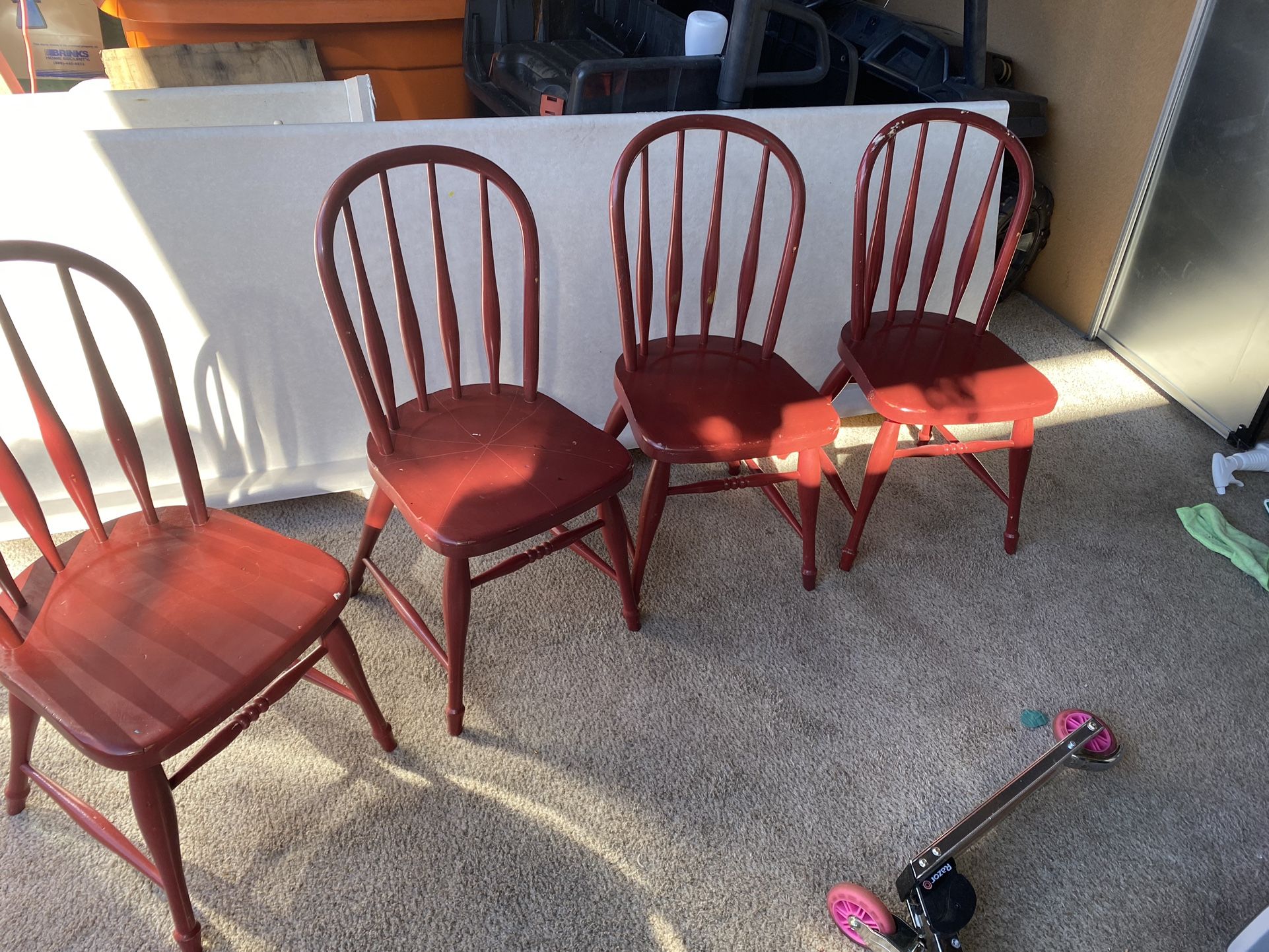 4 Kids Wood Chairs Very Sturdy, Nice Fit For Small Adults As Well. 