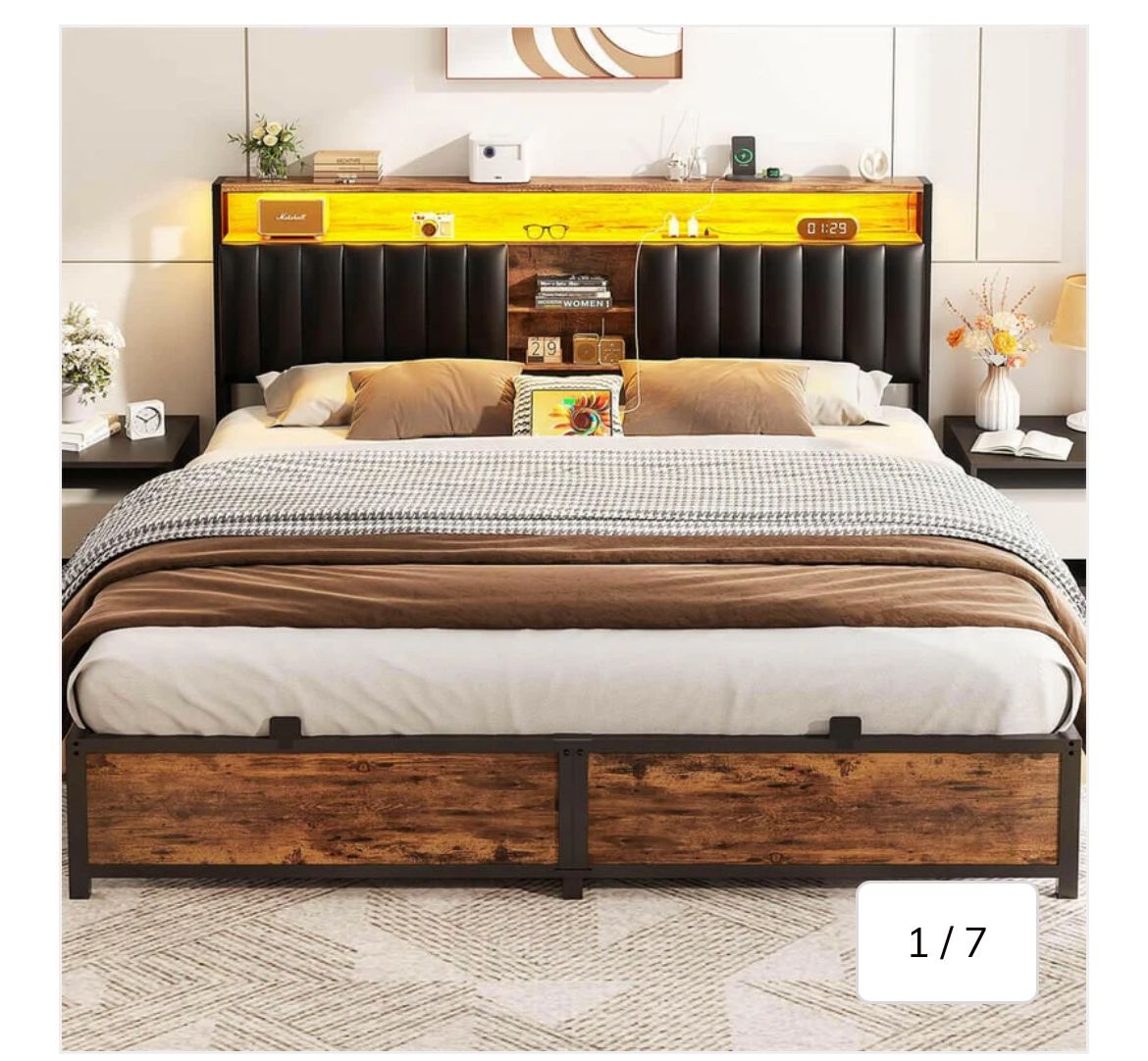 King Size Bed Frame With Padded Storage Headboard