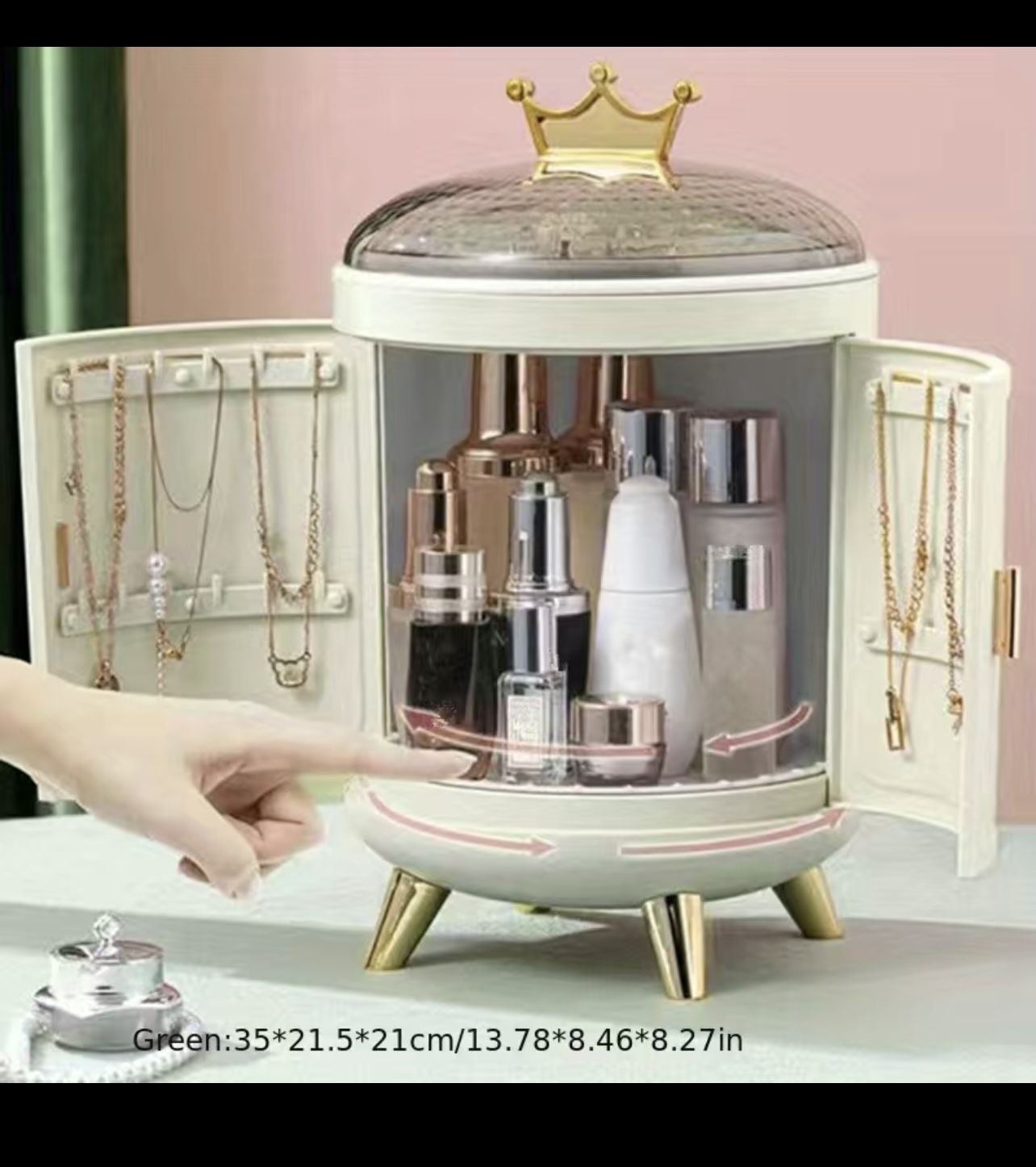 1pc Multi-Function Organizer For Bedroom Bathroom, Rotating Crown Cosmetic Jewelry Storage Box, Light Luxury Cosmetics Shelf Desktop Dresser Organizer