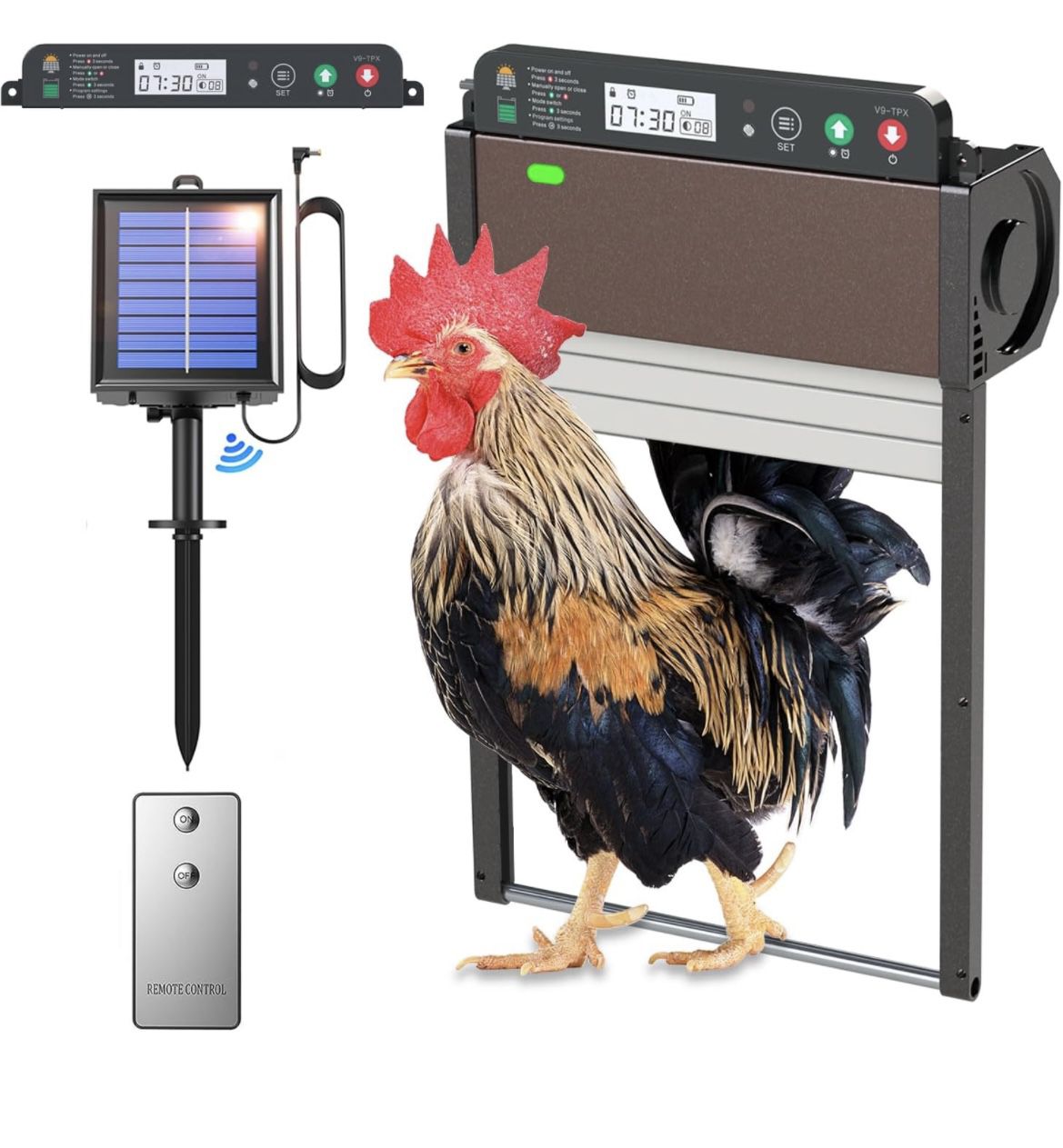 Automatic Chicken Coop Door, Auto SOLAR POWERED, Aluminum Coop Door with 4 Modes Control, Timer, Light Sensor, Anti-Pinch for Poultry, NEW!!