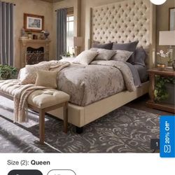 Naples Wingback Button Tufted High Headboard Bed by iNSPIRE Q Artisan - Beige - Queen