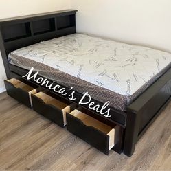 Full Solid Wood Bed With 3 Drawers And Mattress $620