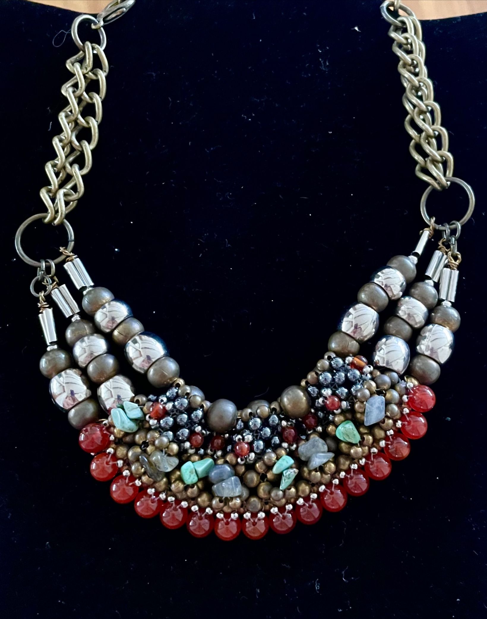 Pam Hiran Anthropologie Gemstones/Brass Beaded Collar Statement Necklace Mother’s Day