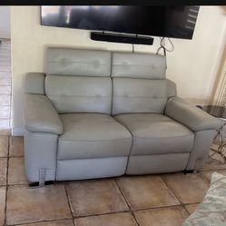 Soft Grey Leather Loveseats Reclining Electric Paid $2000 Each Will Take $700 Each