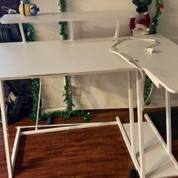 White L-Shaped Desk w/ Shelves – Great Condition