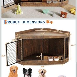 52" Wooden Corner Dog Crate Furniture