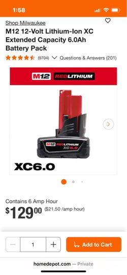 M12 Milwaukee Battery XC 6.0