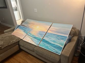 Ocean Sunset Beach Triptych Canvas Wall Art