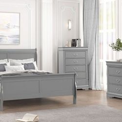 Brand New Grey 4pc Queen Bedroom Set 