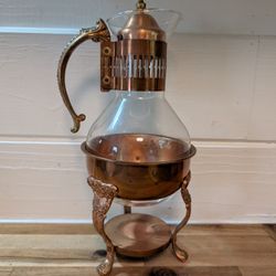 Vintage MCM Princess House Copper And Glass Coffee Carafe With Stand 