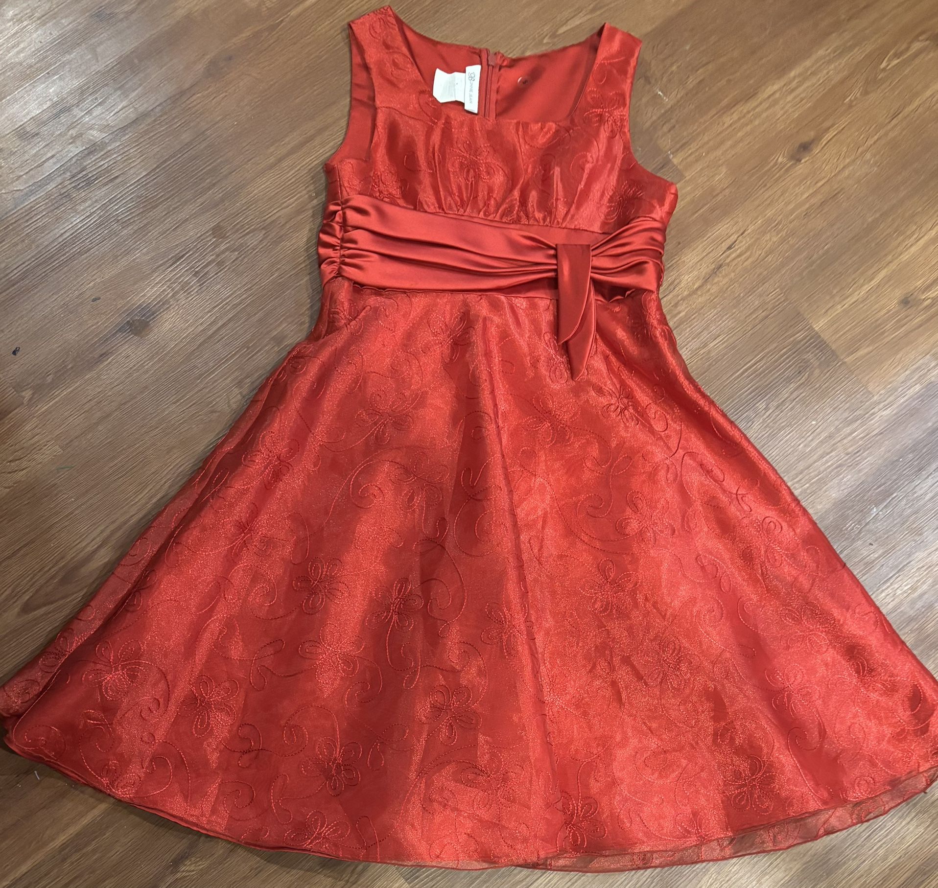Bonnie Jean Girl 12 Red Formal Wedding Dance Party Christmas Holiday Floral Embroidery Dress NWOT
