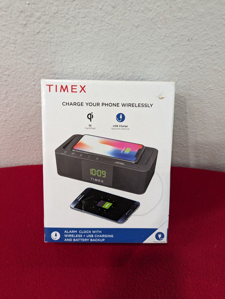TIMEX Alarm Clock with Wireless+USB Charging and Battery Backup Qi Certified