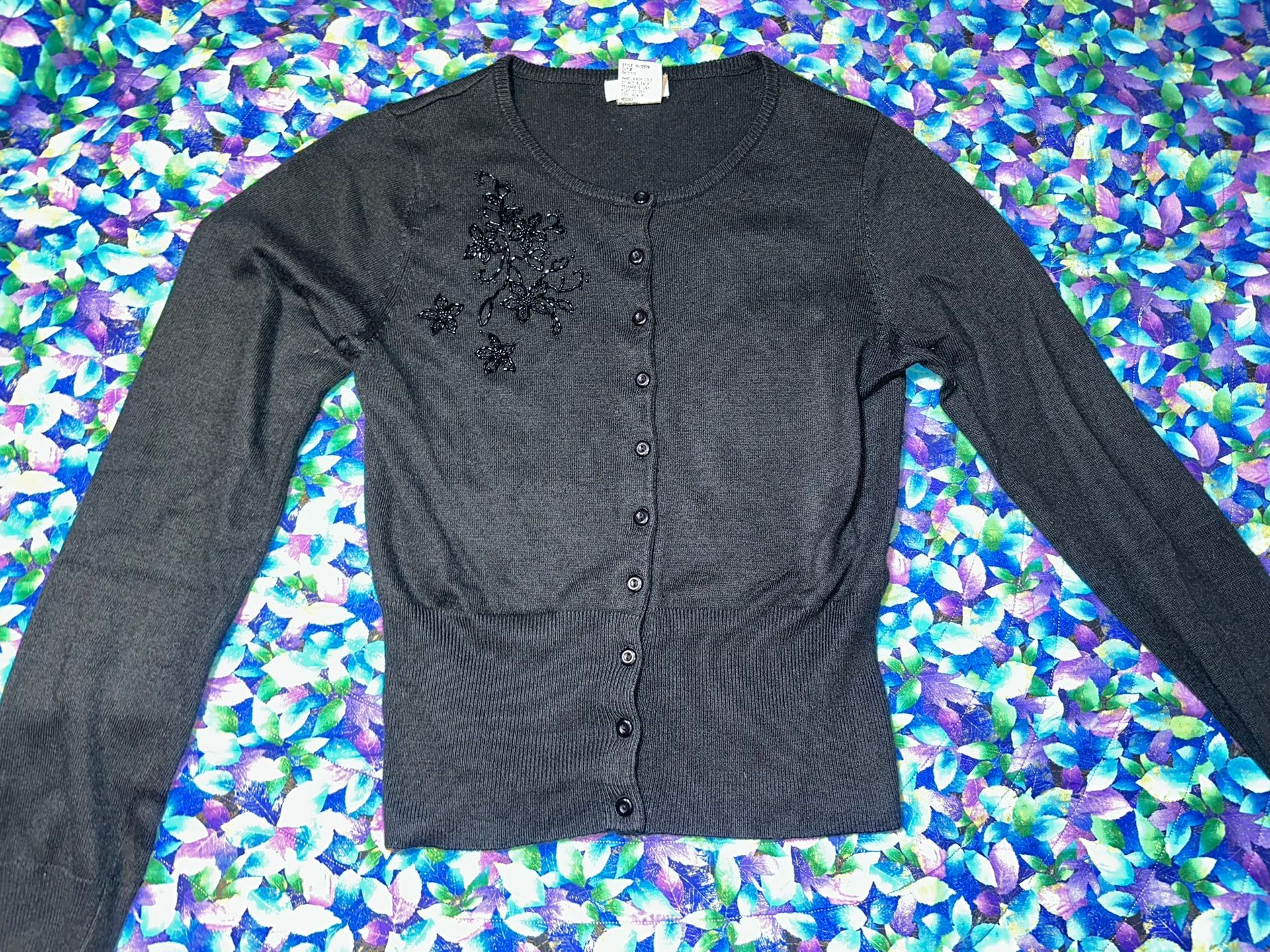 A. Byer black beaded cardigan 