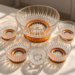 Crystal Cut Glass Bowl Set with Gold Base 6 pieces