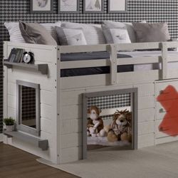 Solid Wood Twin Loft Bed White frame clubhouse Harriet Bee Tressa A TressaA bunk hideout clubhouse