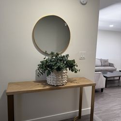 Modern Entryway Console Table + Round Gold Mirror