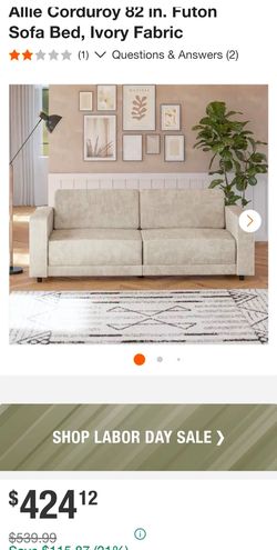 Allie Corduroy 82 in. Futon Sofa Bed, Ivory