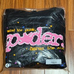 Sp5der hoodie black, size large
