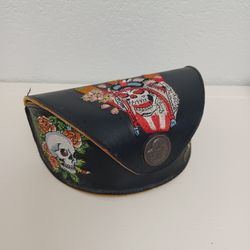 Ed Hardy Leather Eyeware Sunglass Case Embroidered Skull Roses Embellished 
