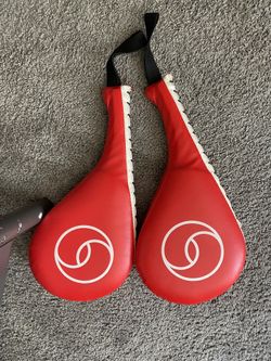  Pair of Red Martial Arts Kick Pads / Striking Shields - Good Condition