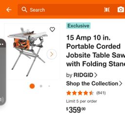 For Sale A Lightly Used RIDGID 15 Amp 10 in. Portable Table Saw with Folding Stand