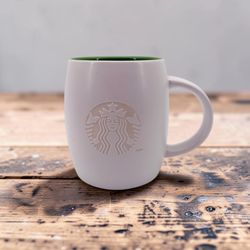 Starbucks 2011 White Siren Etched Logo Coffee Tea Mug Green Interior 14oz
