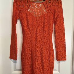 H&M Orange Lace Women Dress Long sleeve Size 4 nwot