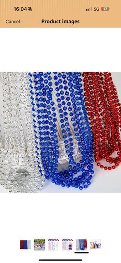 Bead Necklaces Metallic Red Blue White Necklace 4th of July Patriotic, 144PCS, Party Favors, Memorial Day, Patriotic Parades, Supplies