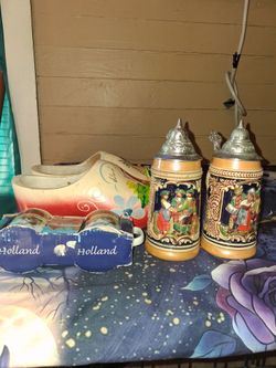 German Beer Steins with Pewter Lids – Set of 2