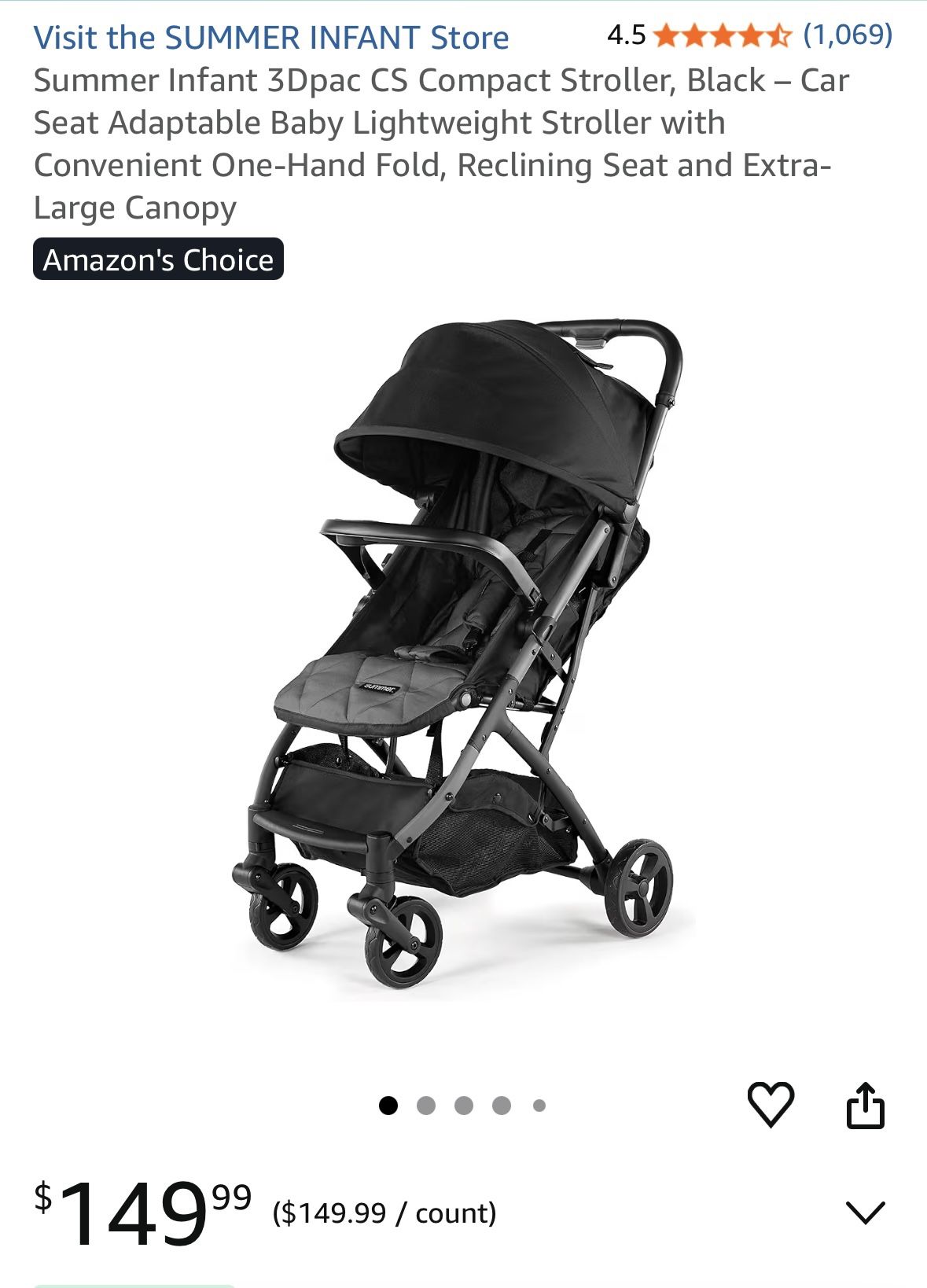 Summer Infant 3Dpac CS Compact Stroller, Black