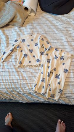 6-12m old navy  Floral Ribbed Pajama Set Two Piece