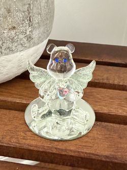 Vintage Glass Teddy Bear Angel Holding A Heart 