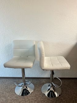 2 White Leather Bar Stools - Counter Height