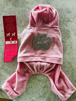 Pink Velvet Dog Hoodie Jumpsuit with Paw Patch