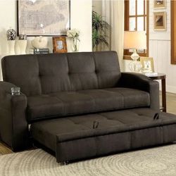 Anthony Sofa bed-built in cup holders-tufted cushion-brown fabric  $769.00  In Stock! Free Delivery 🚚 