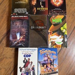 Take all VHS , tested 8pcs  Jurassic park  Outbreak  The Mask  Kindergarten cop  Turbulence, it’s a killer ride  Asteroid  The Flinstones