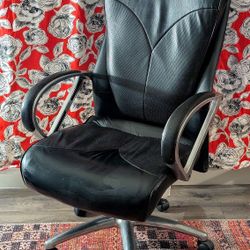 Office Chair Solid Metal & Black Leather Reclining & Adjustable Height