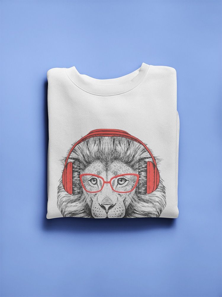 Smartprints Hipster Lion With Glasses. Sweatshirt Women's -Image by Shutterstock White Size 5XL