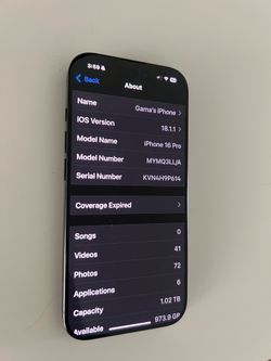 Apple iPhone 16 Pro, 1TB, Black Titanium - Unlocked-“like new “