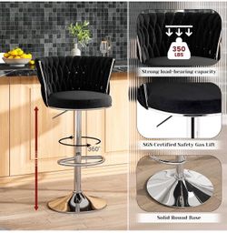 2 beautiful black  and grey velvet barstools with sold round base