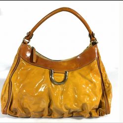 GUCCI AUTHENTIC VINTAGE YELLOW Patent Leather D Ring Hobo
