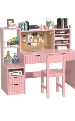 Pinkw Wooden Kids Fluted Desk for Bedroom