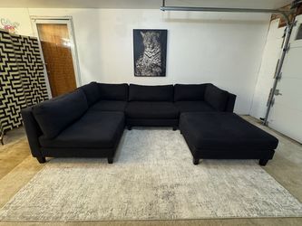 Black Large 5-Seater Modular Sectional Sofa with Ottoman
