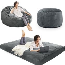 New Box Bean Bag Chairs for Adults - Giant Bean Bag Chair Convertible Bean Bag Bed - Beanbag Chair with Micro Fiber Cover/Furniture Foam Filler - Floo