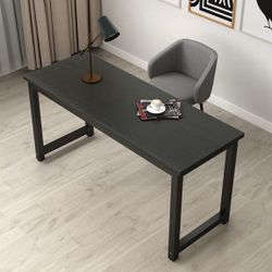 Computer Desk, 63 inch Large Office Desk Computer Table Study Writing Desk Workstation for Home Office, Black Metal Frame