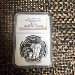2015 Somalia 100 Shilling African Wildlife Elephant Coin, NGC MS 69, 1 Oz Ag 999