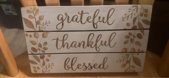 Grateful Thankful Blessed Wooden Sign 11.5x7