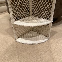 Cute Vintage White Rattan 3 Tier Corner Shelf