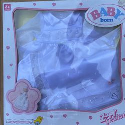 New Zapf Creation Baby Born Doll White Christening Gown Dress With Bonnet